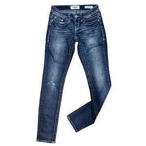 DAYTRIP Lynx Low Rise Skinny Jeans Distressed Dark Wash Size 25L